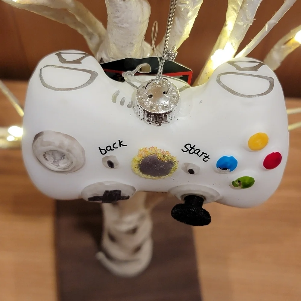 Christmas by Krebs White and Black Video Glass Game Controller Ornament